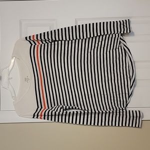 Crown and Ivy long sleeved striped tee.  Size medium.  Cream, navy, and orange